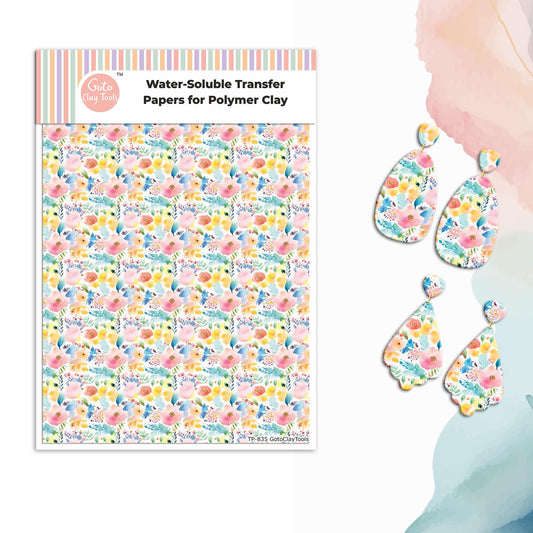 Watercolor Flower Transfer Paper for Polymer Clay  #835