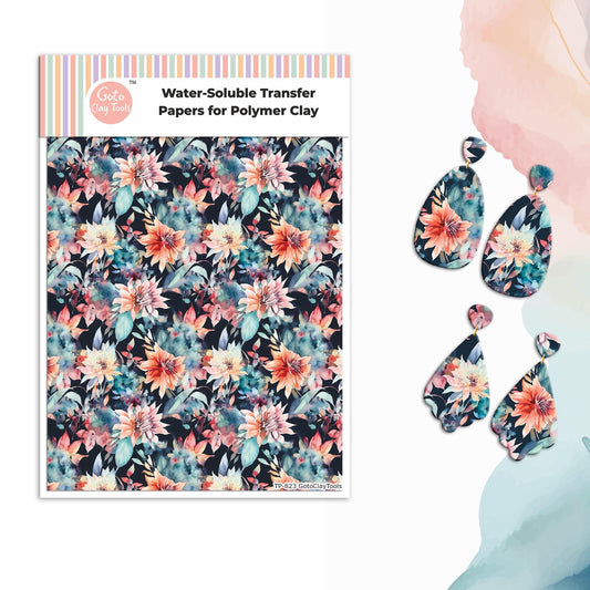 Watercolor Floral Transfer Paper for Polymer Clay (4x5.5 inches) #823