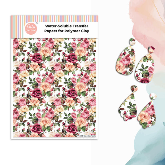 Watercolor Flower Transfer Paper for Polymer Clay: Water Soluble Image Transfers #833