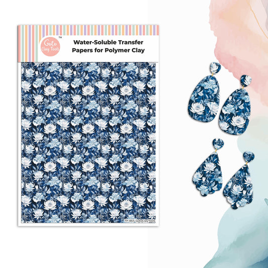Watercolor Flower Polymer Clay Transfer Paper: Water Soluble Chinoiserie #865