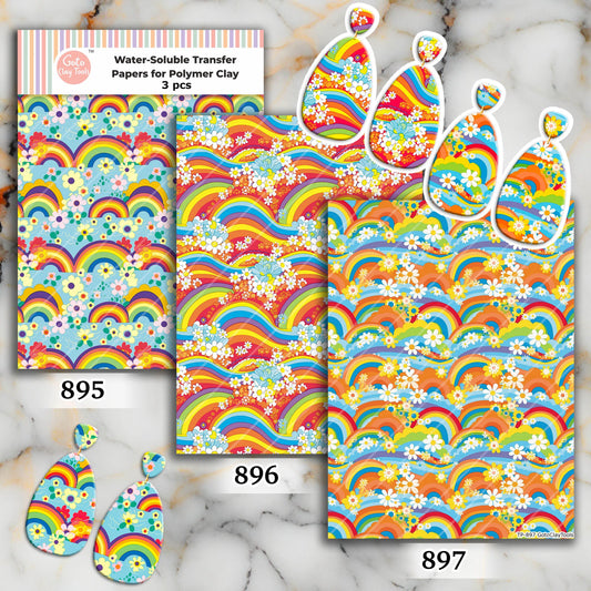 Rainbow Flower Transfer Paper for Polymer Clay: Water Soluble (4x5.5 in