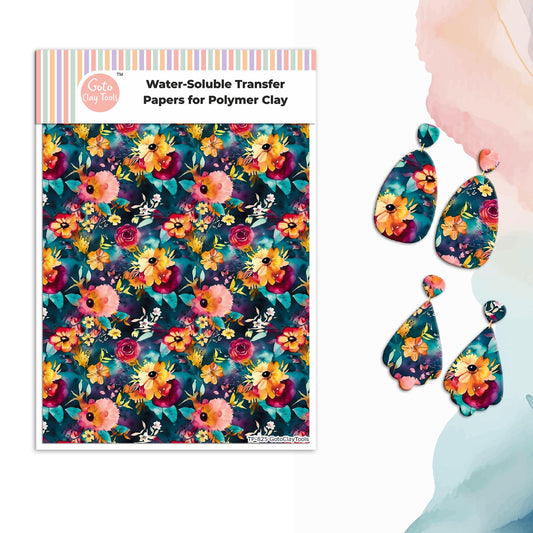 Watercolor Flower Transfer Paper for Polymer Clay: Water Soluble #825