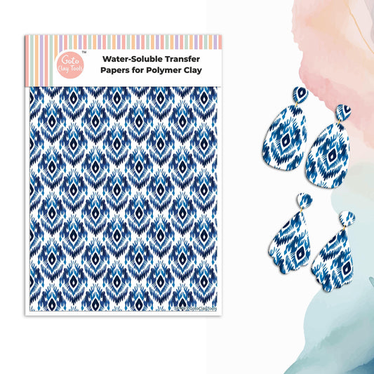 Blue Ikat Transfer Paper for Polymer Clay (4x5.5 inches) #793