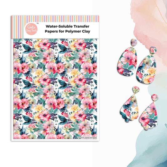 Watercolor Flower Transfer Paper for Polymer Clay: Water Soluble (4x5.5 inches) #824