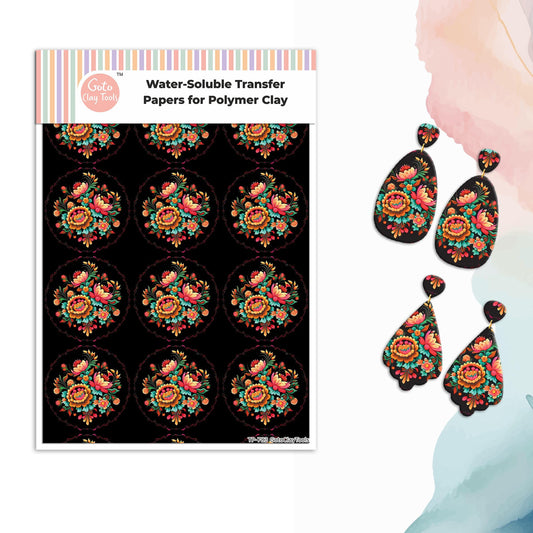 Water Soluble Transfer Paper for Polymer Clay: Embroidery Bouquet Design (4x5.5 inches) #783