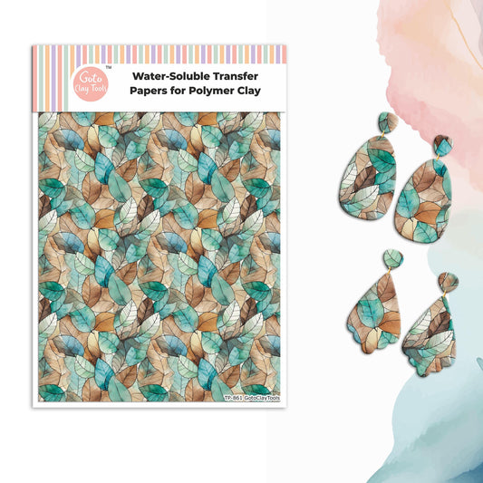 Watercolor Leaves Transfer Paper for Polymer Clay: Water Soluble, 4x5.5" #861