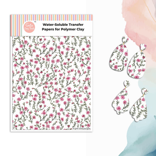 Watercolor Flower Transfer Paper for Polymer Clay: Liberty Print (4x5.5 in) #849