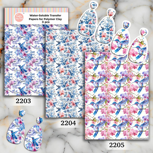Hummingbird Floral Transfer Paper for Polymer Clay (Water Soluble)