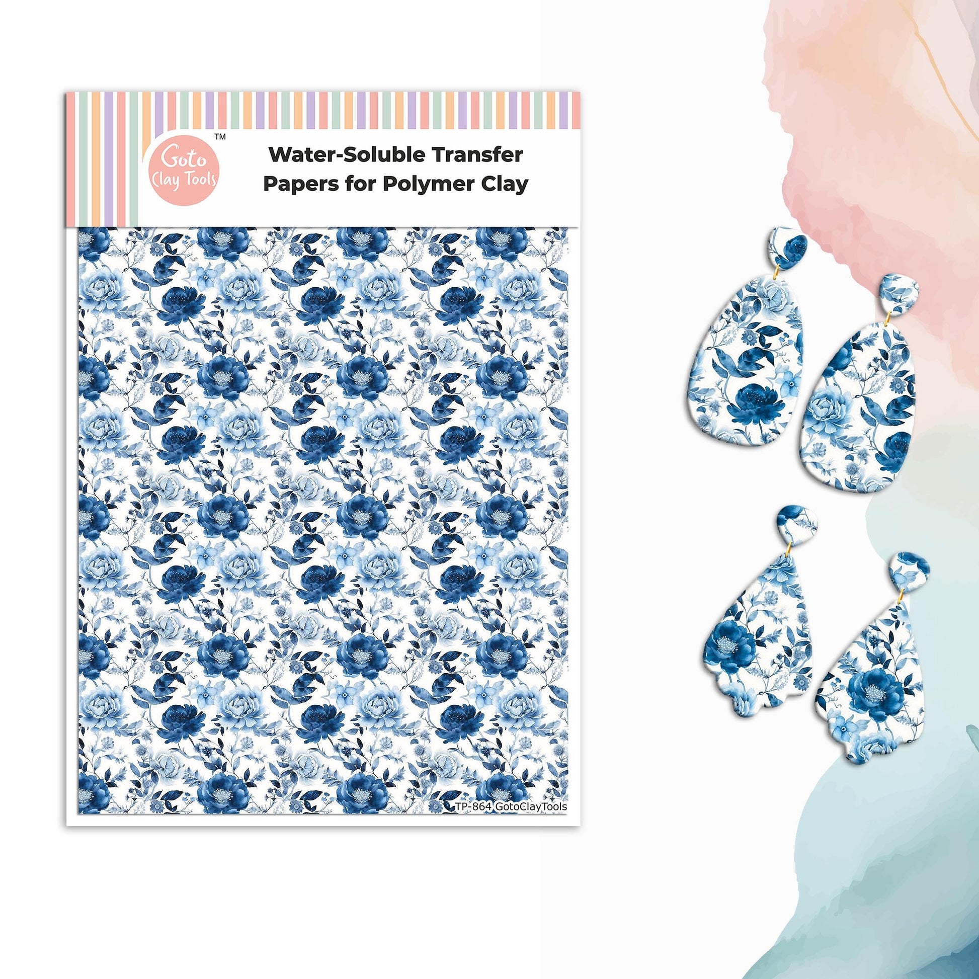 Watercolor Floral Transfer Paper for Polymer Clay #864