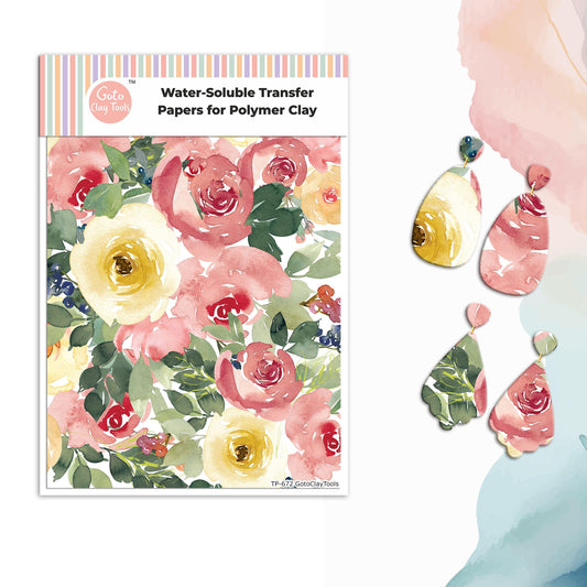 Watercolor Flowers Transfer Paper for Polymer Clay #672