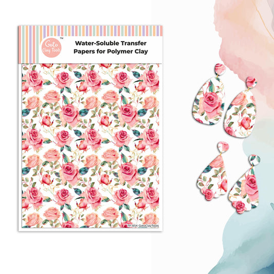 Watercolor Flower Transfer Paper for Polymer Clay: Water Soluble (4x5.5 inches) #854