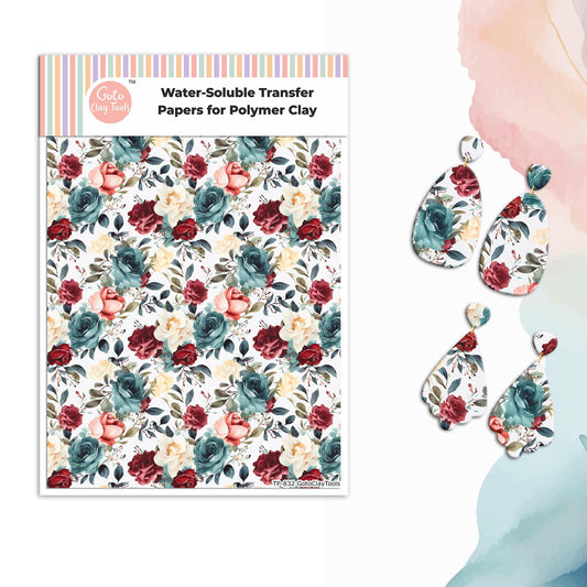 Watercolor Flower Transfer Paper for Polymer Clay #832