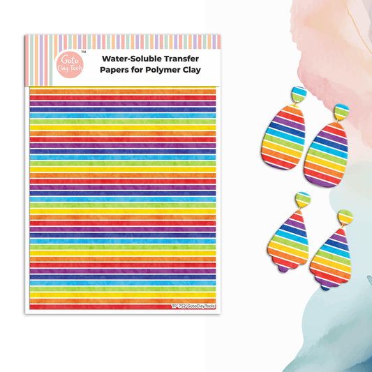 Rainbow Stripes Transfer Paper for Polymer Clay: Water Soluble (4x5.5 inches) #752