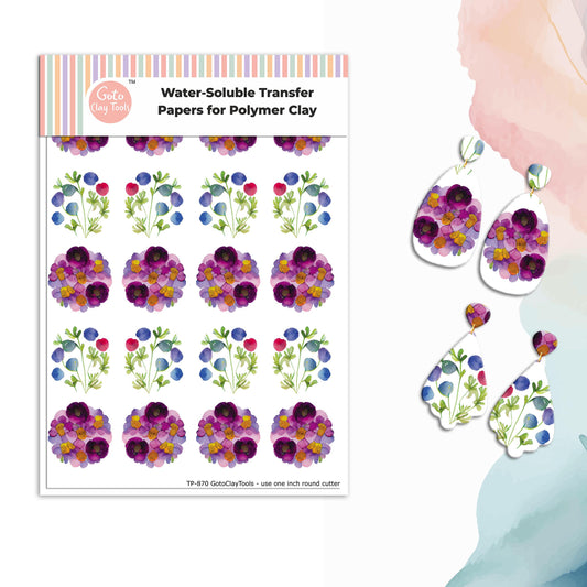 Watercolor Flowers Transfer Paper for Polymer Clay #870