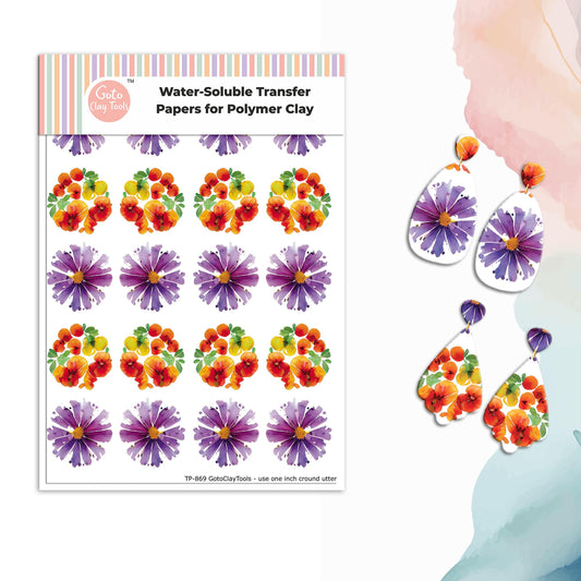 Watercolor Flowers Transfer Paper for Polymer Clay #869