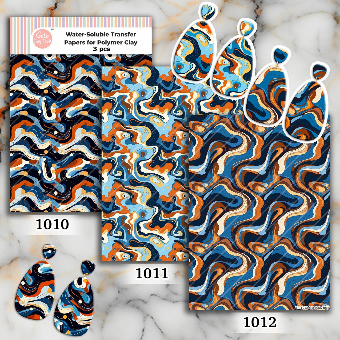 Water soluble Transfer paper for polymer clay, Abstract waves patterns, polymer clay image transfers, magic transfer paper