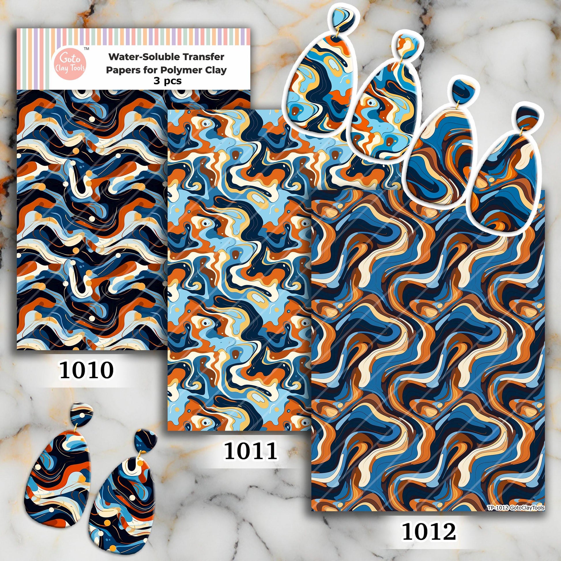 Water soluble Transfer paper for polymer clay, Abstract waves patterns, polymer clay image transfers, magic transfer paper