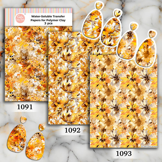 Water soluble Transfer paper for polymer clay, Orange abstract flower pattern, polymer clay image transfers, magic transfer paper