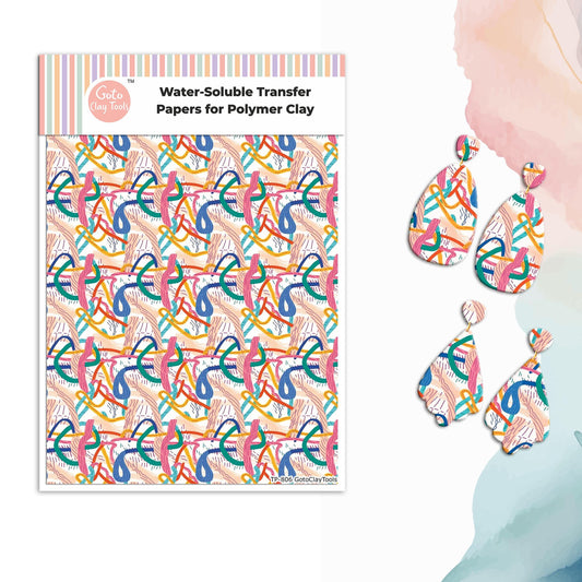 Transfer paper for polymer clay, Colorful abstract, water soluble transfer paper, polymer clay image transfers, magic transfer paper #806