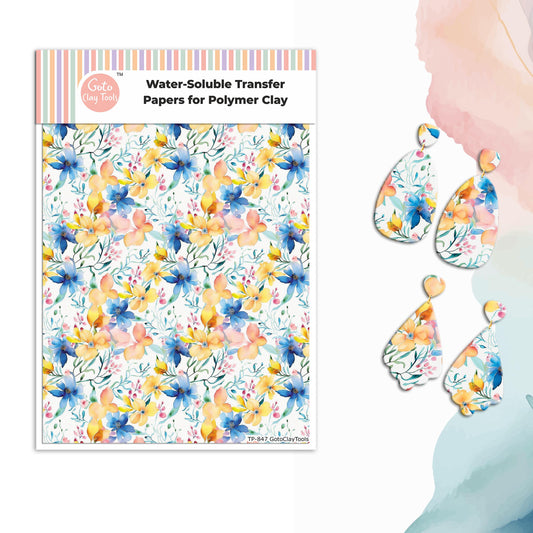 Watercolor Flowers Transfer Paper for Polymer Clay (4x5.5 inches) #847
