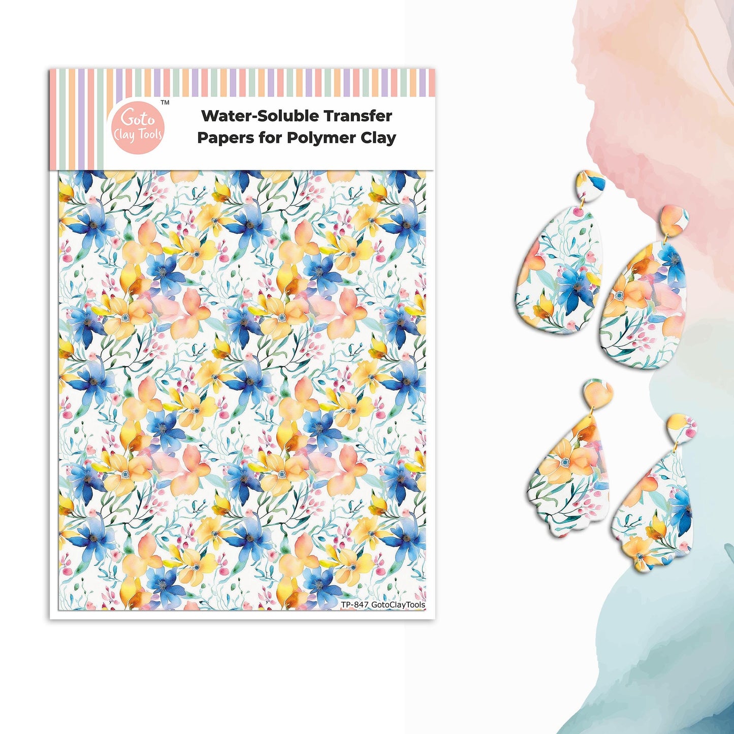 Transfer paper for polymer clay, Watercolor flowers, water soluble transfer paper, polymer clay image transfers, magic transfer paper #847