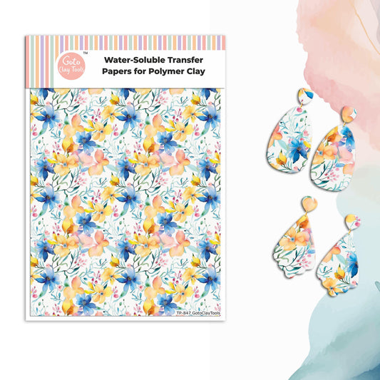 Transfer paper for polymer clay, Watercolor flowers, water soluble transfer paper, polymer clay image transfers, magic transfer paper #847