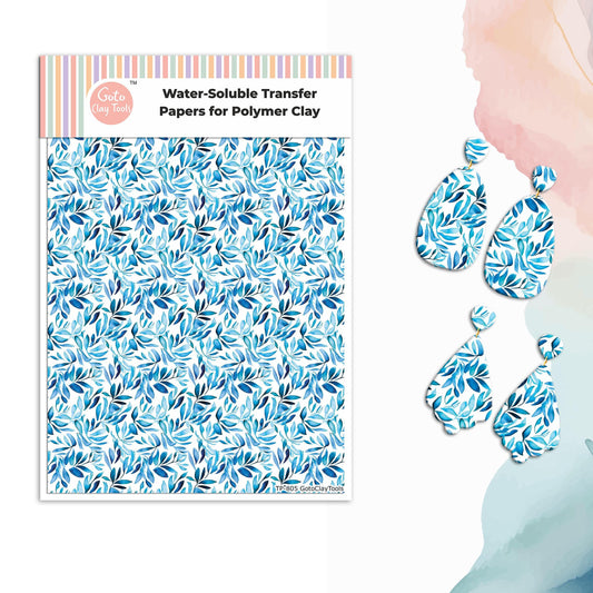 Blue Leaves Transfer Paper for Polymer Clay (4x5.5 inches) #805