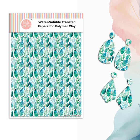 Watercolor Leaves Transfer Paper for Polymer Clay (4x5.5 inch) #866