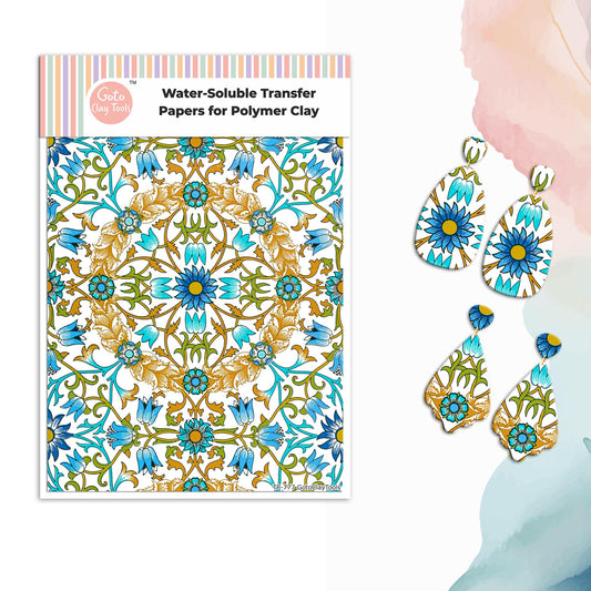 William Morris Polymer Clay Transfer Paper: Water Soluble Floral Design  #777