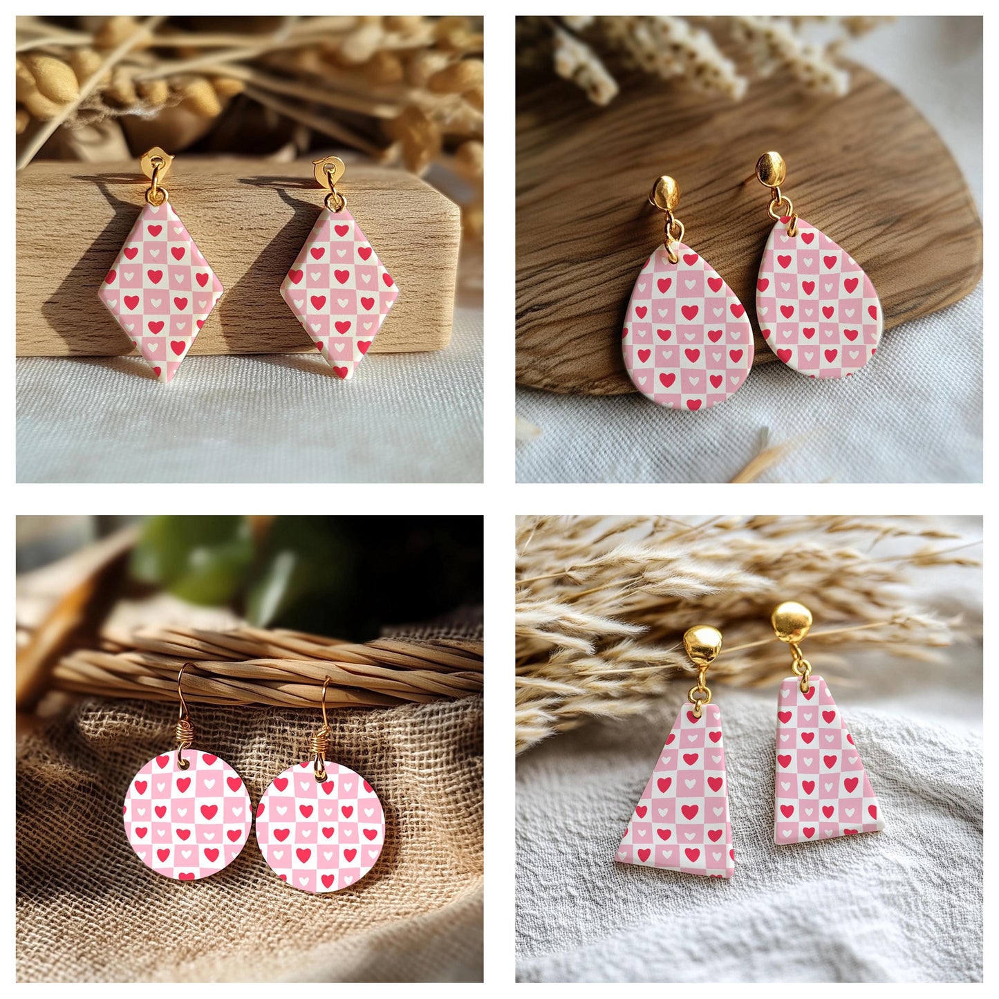 Checkered Heart Polymer Clay Silkscreen for Earring Making