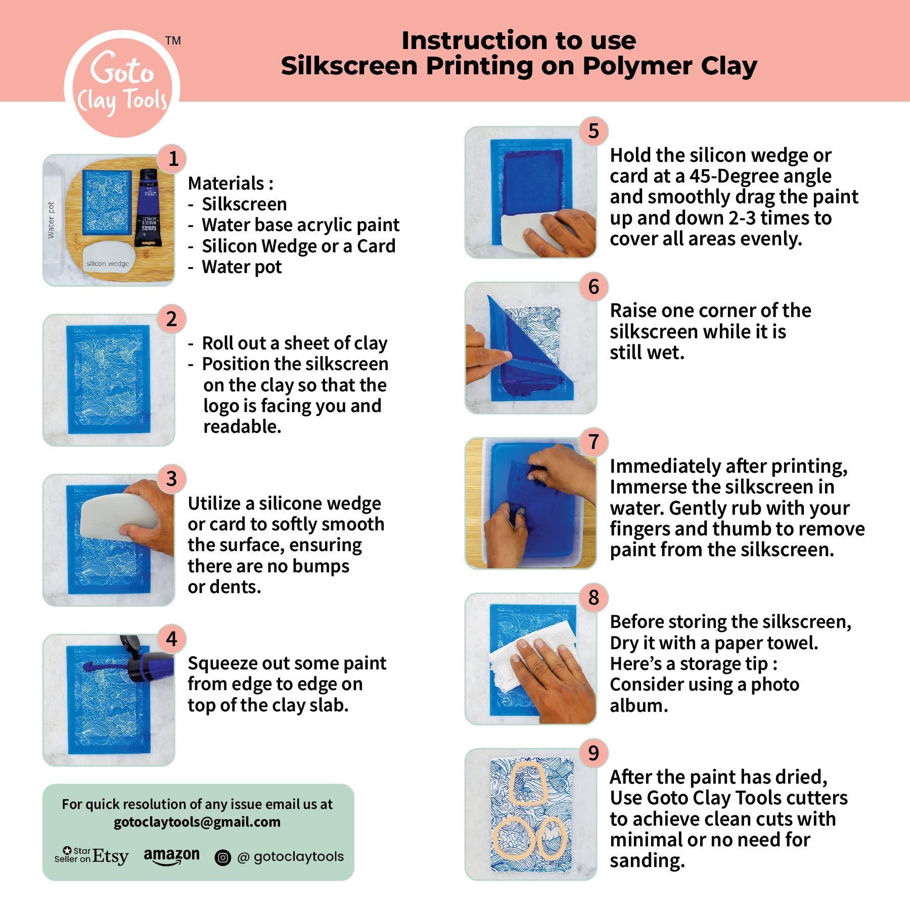 Zentangle Silk screens for Polymer Clay, Clay Stencils, Polymer Clay Silkscreens, Silk screens for Clay, Polymer Clay Silk screens R1SS2