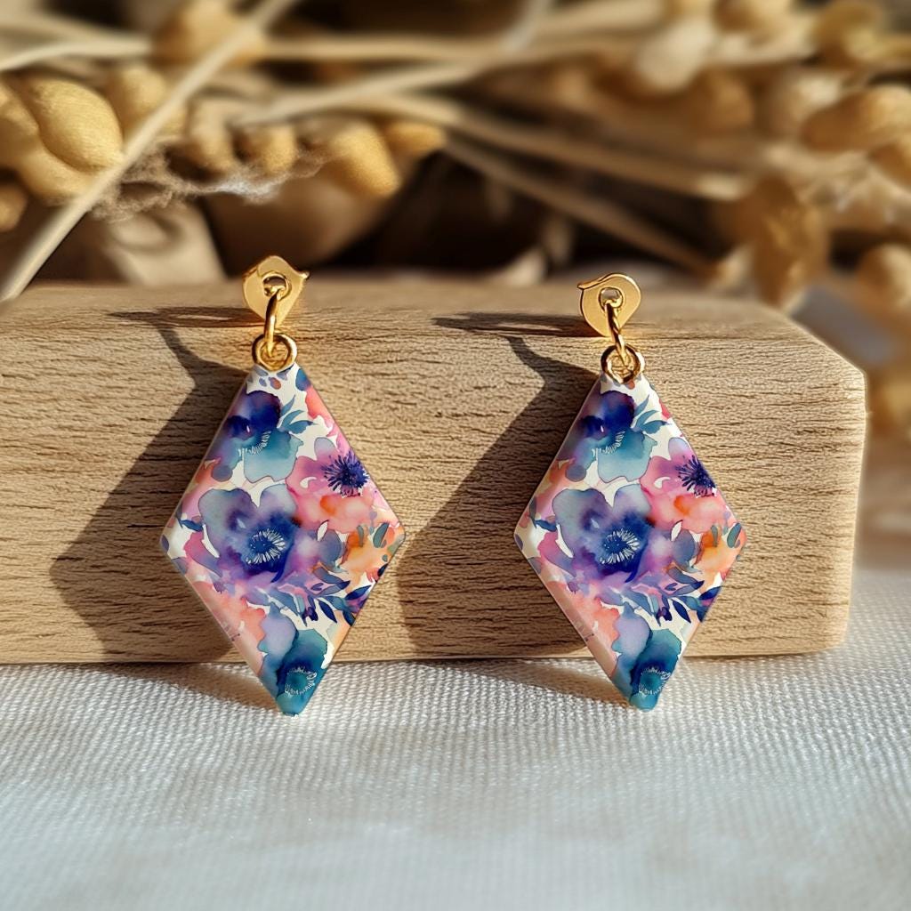 Blue floral Water soluble Transfer paper for polymer clay, Colorful watercolor flower, polymer clay image transfers, magic transfer paper