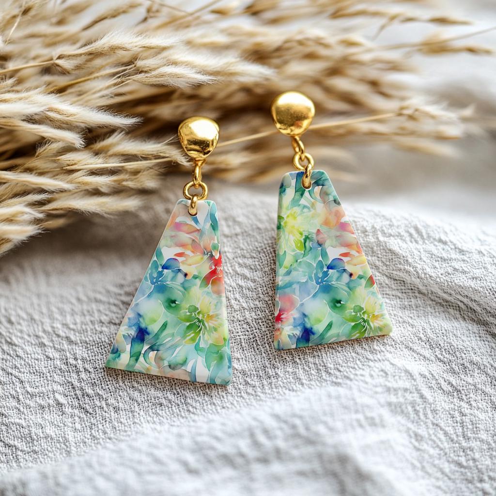 Blue floral Water soluble Transfer paper for polymer clay, Colorful watercolor flower, polymer clay image transfers, magic transfer paper