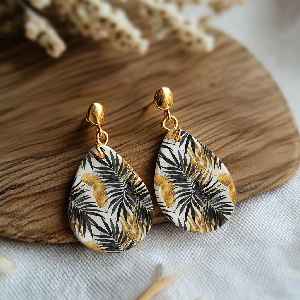 Tropical Leaf Polymer Clay Transfer Paper: Gold & Black, Water Soluble