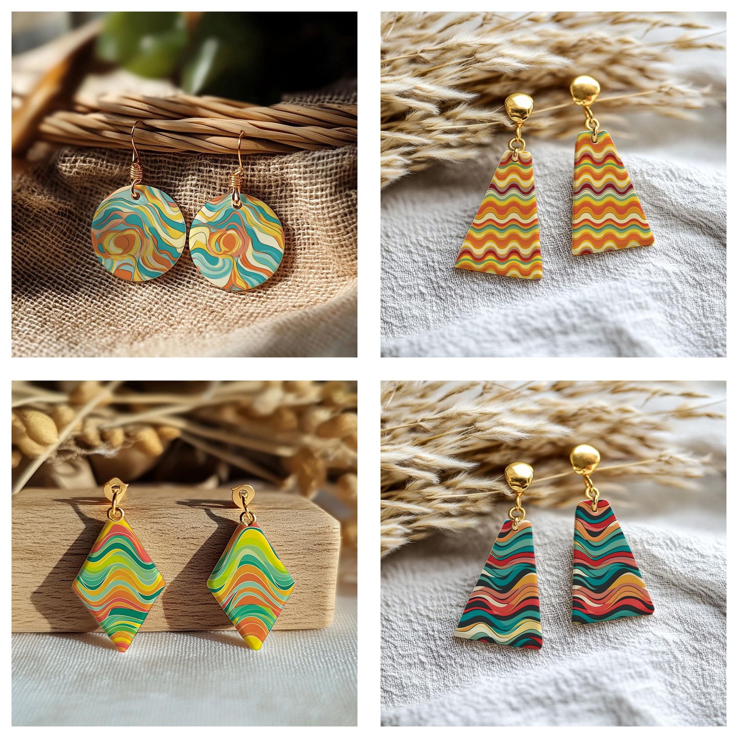 Water soluble Transfer paper for polymer clay, Abstract waves patterns, polymer clay image transfers, magic transfer paper