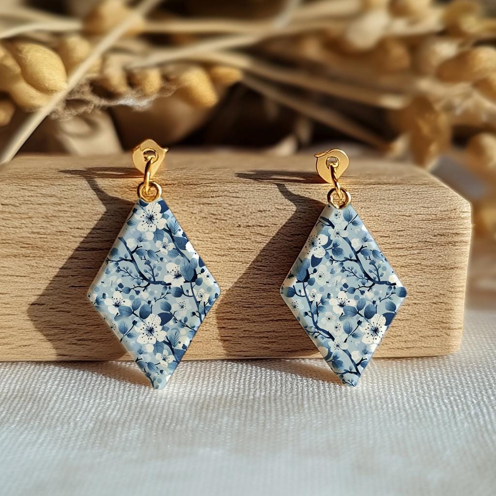 Water soluble Transfer paper for polymer clay, Blue Chinoiserie floral, polymer clay image transfers, magic transfer paper