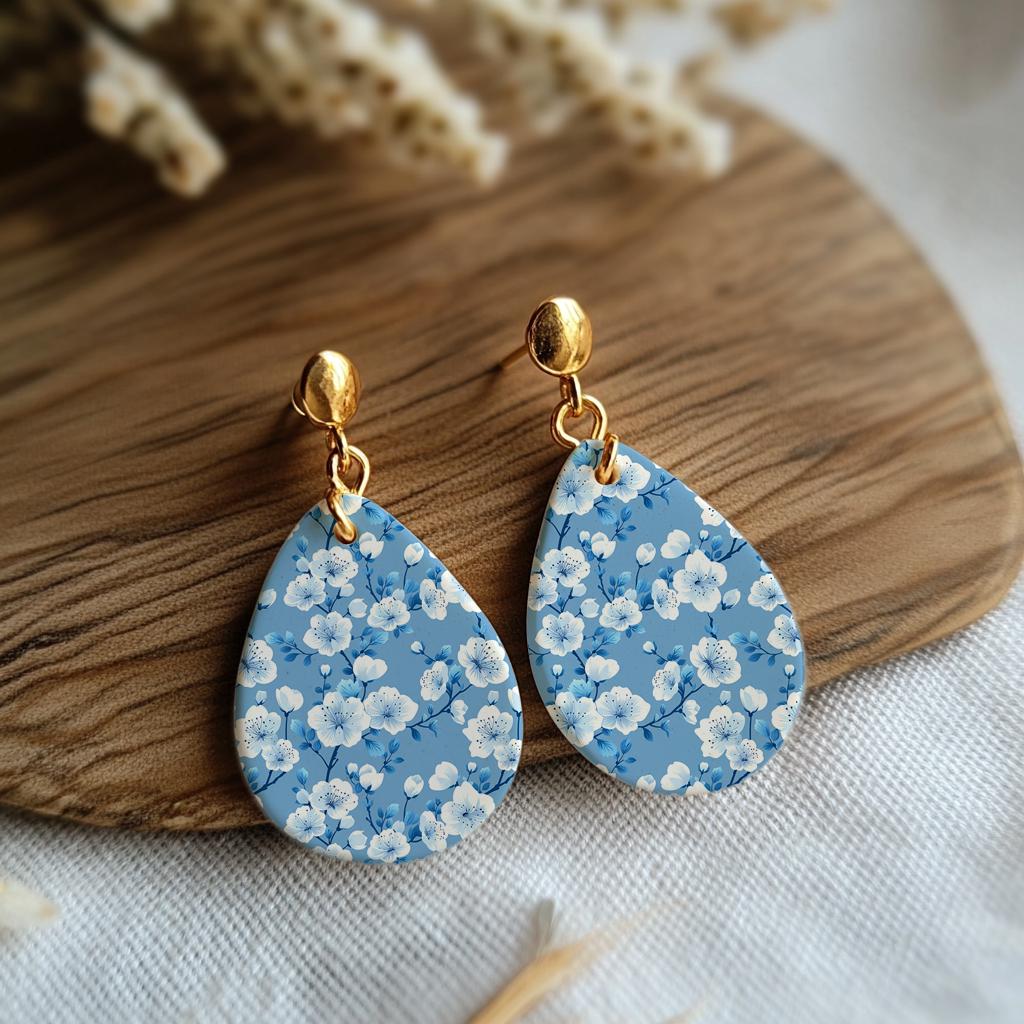 Water soluble Transfer paper for polymer clay, Blue Chinoiserie floral, polymer clay image transfers, magic transfer paper