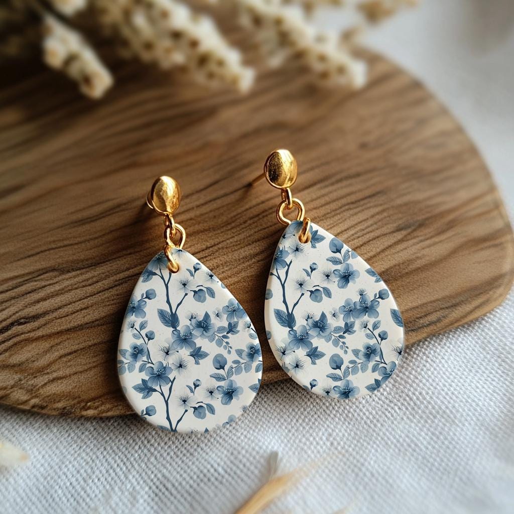 Water soluble Transfer paper for polymer clay, Blue Chinoiserie floral, polymer clay image transfers, magic transfer paper