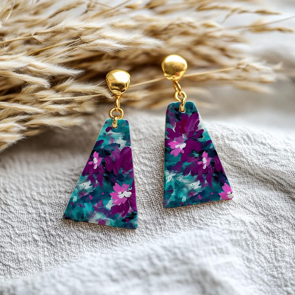 Water soluble Transfer paper for polymer clay, Teal and purple abstract floral pattern, polymer clay image transfers, magic transfer paper