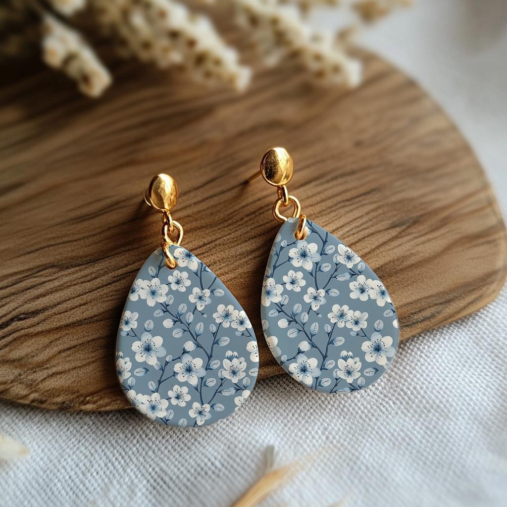 Water soluble Transfer paper for polymer clay, Blue floral pattern, polymer clay image transfers, magic transfer paper