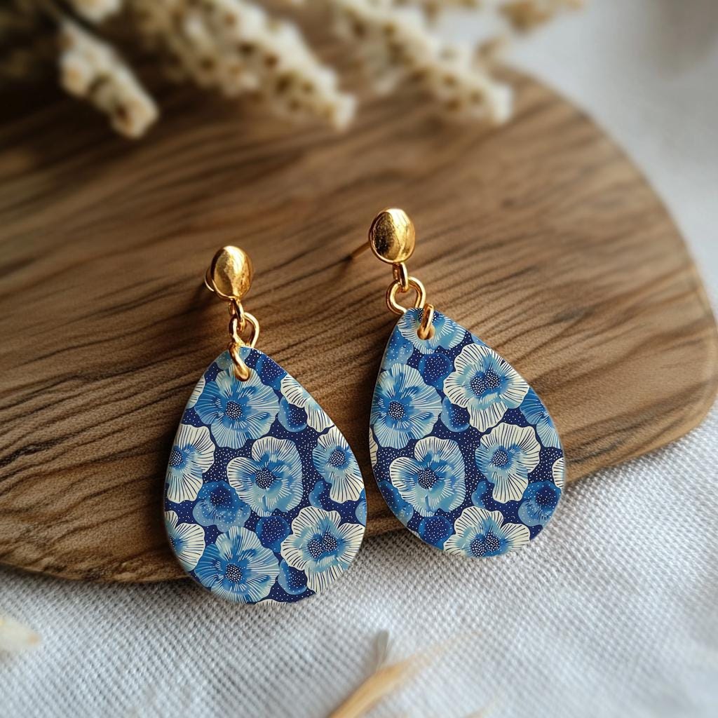 Water soluble Transfer paper for polymer clay, Blue floral pattern, polymer clay image transfers, magic transfer paper