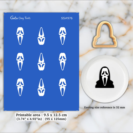 Halloween Ghost Silkscreen for Polymer Clay Earrings: 32mm Cutter SS#976