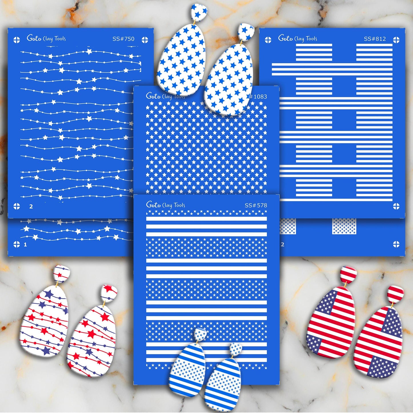 American Flag Silkscreen for Polymer Clay Earrings: 3.74" x 4.92". SS#578