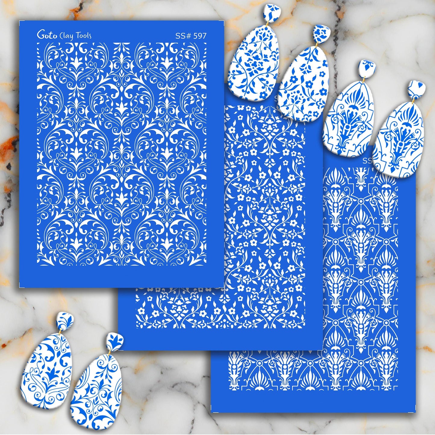 Art deco Damask Silkscreen for Polymer Clay Earring making, Clay Stencils, Clay Earring Silkscreen, Polymer Clay Supplies SS#1039