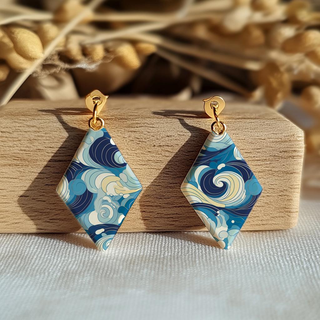 Watersoluble Transfer paper for polymer clay, absract Blue Waves pattern, polymer clay image transfers, magic transfer paper