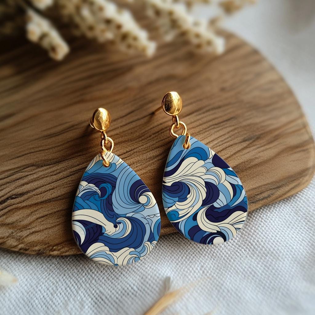 Watersoluble Transfer paper for polymer clay, absract Blue Waves pattern, polymer clay image transfers, magic transfer paper