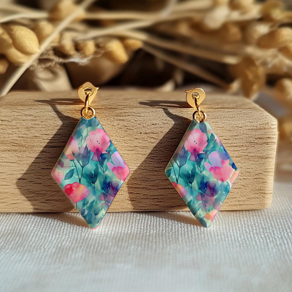 Blue floral Water soluble Transfer paper for polymer clay, Colorful watercolor flower, polymer clay image transfers, magic transfer paper