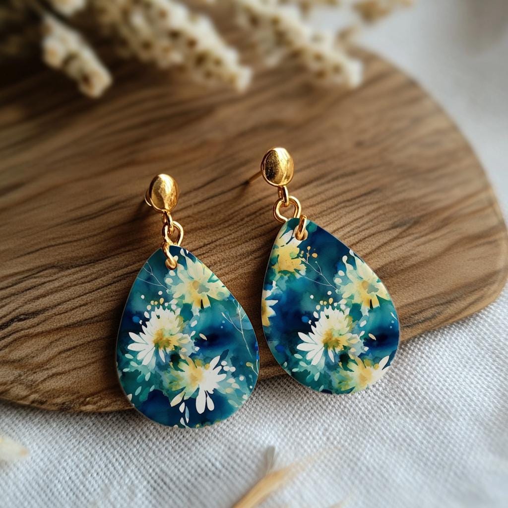 Blue floral Water soluble Transfer paper for polymer clay, Colorful watercolor flower, polymer clay image transfers, magic transfer paper