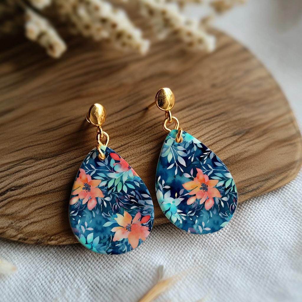 Blue floral Water soluble Transfer paper for polymer clay, Colorful watercolor flower, polymer clay image transfers, magic transfer paper