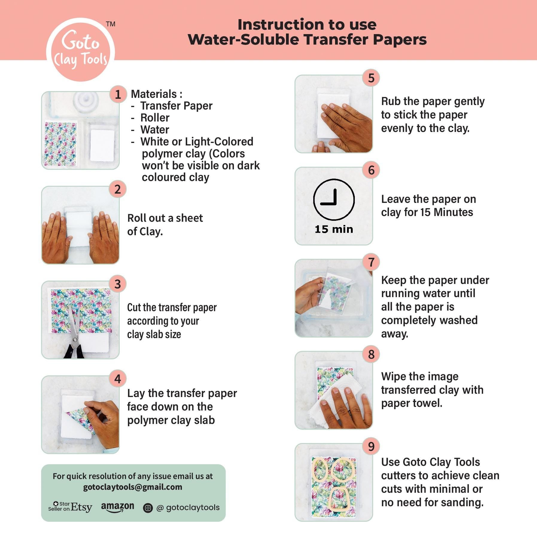 Yellow & Orange Rose Water Soluble Transfer Paper for Polymer Clay